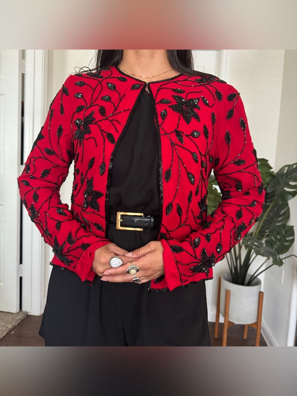 Vtg 100% Silk Floral Beaded Embroidered Blouse Sz M Romantic Opulent EveningWear